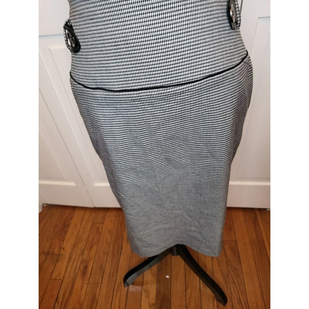 White/Black Houndstooth Pencil Skirt High Waist 11 Retro Twee Preppy Office - Picture 3 of 8